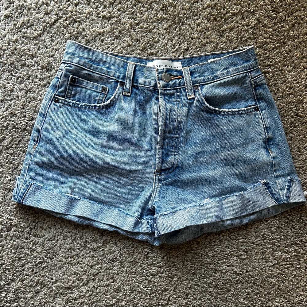 Denim Forum Faded Blue High-Rise Cuffed Jean Shorts
